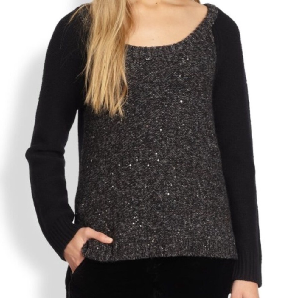 Rag & Bone Chunky Black & Gray Sequin Heavy Knit Long Sleeve Size M Sweater Warm